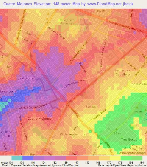 Cuatro Mojones,Paraguay Elevation Map