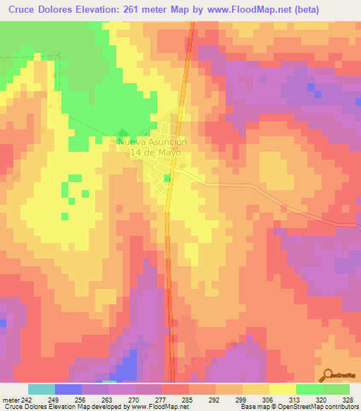 Cruce Dolores,Paraguay Elevation Map