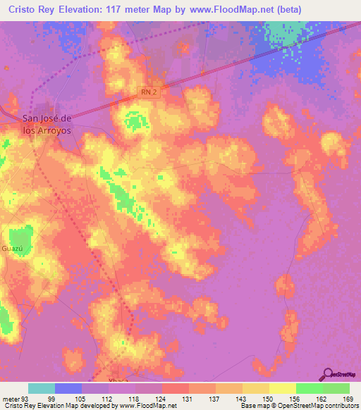 Cristo Rey,Paraguay Elevation Map