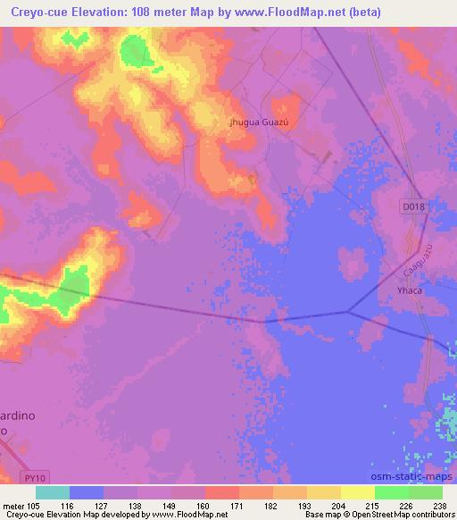 Creyo-cue,Paraguay Elevation Map