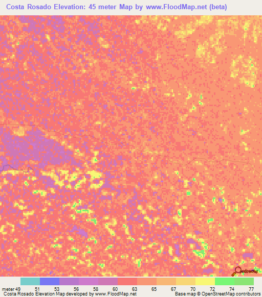 Costa Rosado,Paraguay Elevation Map