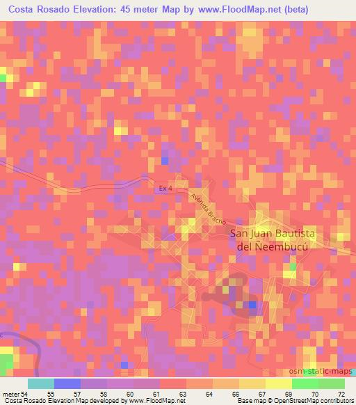 Costa Rosado,Paraguay Elevation Map