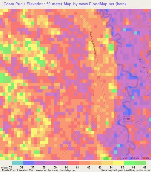 Costa Pucu,Paraguay Elevation Map