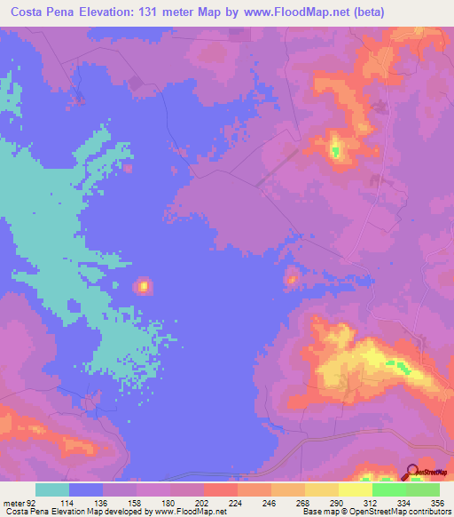 Costa Pena,Paraguay Elevation Map
