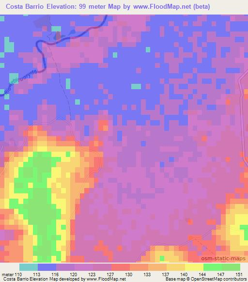 Costa Barrio,Paraguay Elevation Map