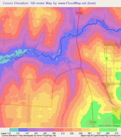 Cororo,Paraguay Elevation Map