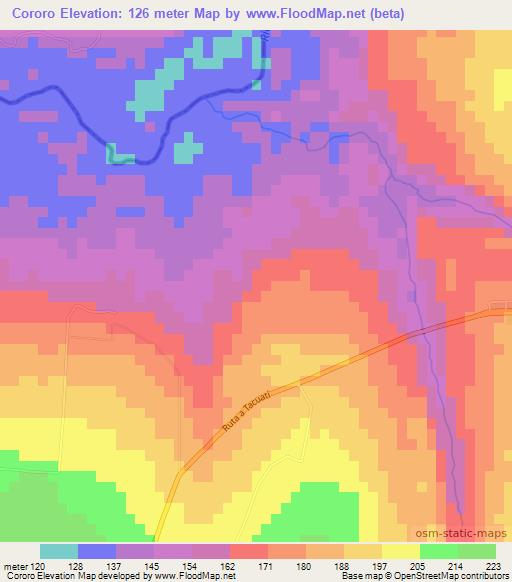 Cororo,Paraguay Elevation Map