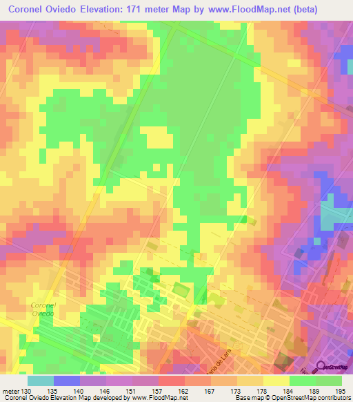 Coronel Oviedo,Paraguay Elevation Map