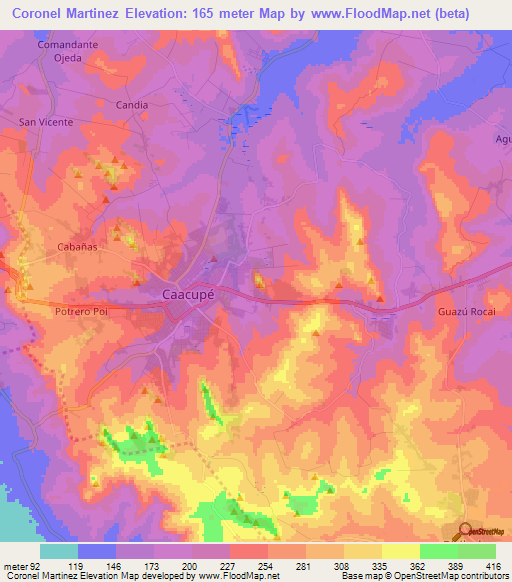 Coronel Martinez,Paraguay Elevation Map
