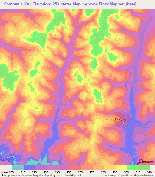 Compania Ytu,Paraguay Elevation Map
