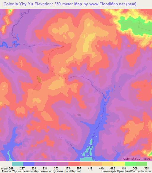 Colonia Yby Yu,Paraguay Elevation Map