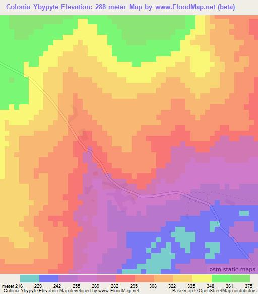 Colonia Ybypyte,Paraguay Elevation Map