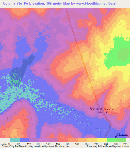 Colonia Yby Pe,Paraguay Elevation Map
