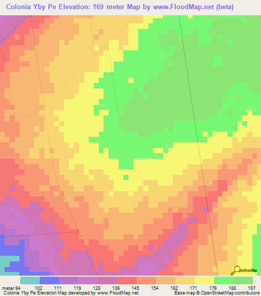 Colonia Yby Pe,Paraguay Elevation Map