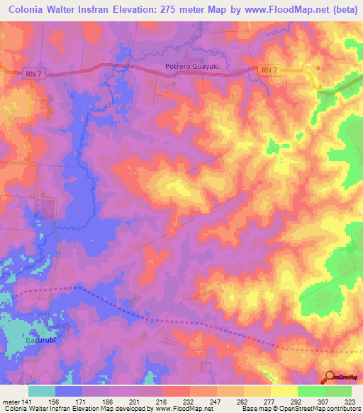 Colonia Walter Insfran,Paraguay Elevation Map