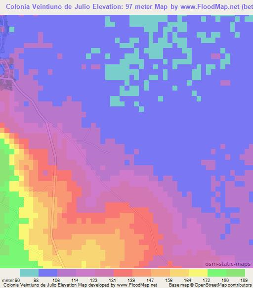 Colonia Veintiuno de Julio,Paraguay Elevation Map