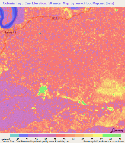 Colonia Tuyu Cue,Paraguay Elevation Map