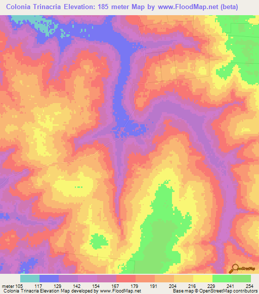 Colonia Trinacria,Paraguay Elevation Map