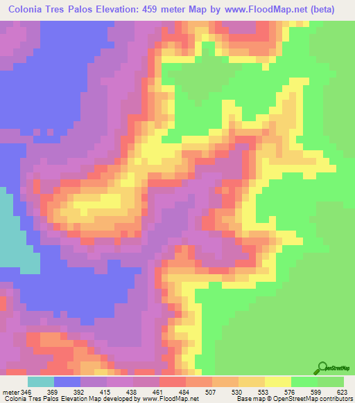 Colonia Tres Palos,Paraguay Elevation Map
