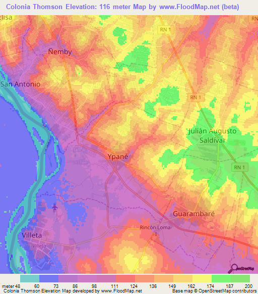 Colonia Thomson,Paraguay Elevation Map