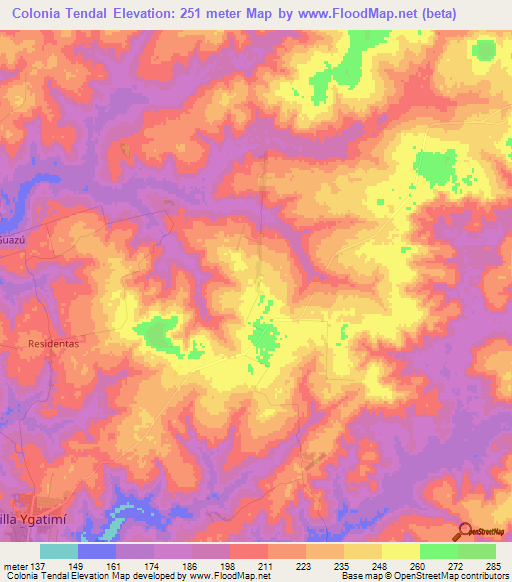 Colonia Tendal,Paraguay Elevation Map