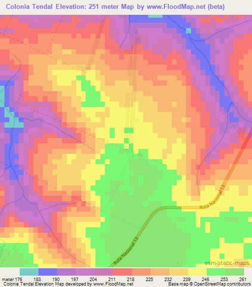 Colonia Tendal,Paraguay Elevation Map
