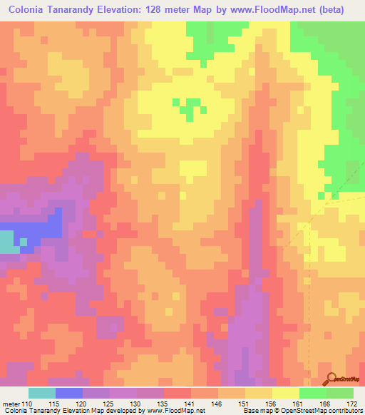 Colonia Tanarandy,Paraguay Elevation Map