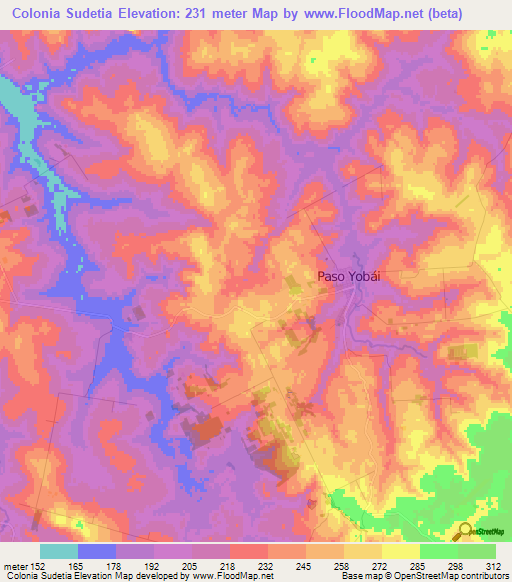 Colonia Sudetia,Paraguay Elevation Map
