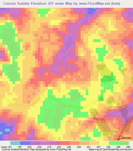Colonia Sudetia,Paraguay Elevation Map