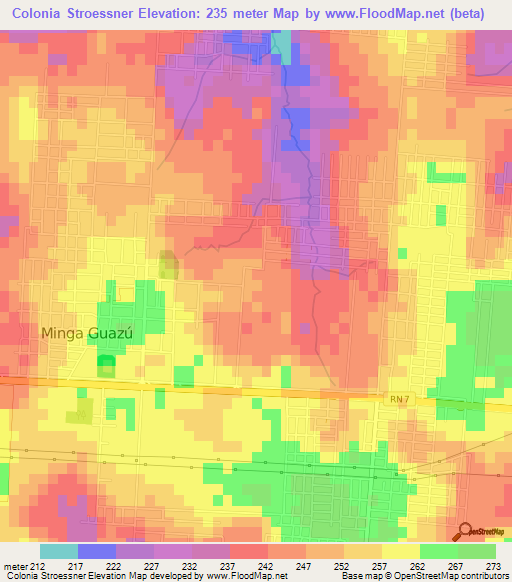Colonia Stroessner,Paraguay Elevation Map