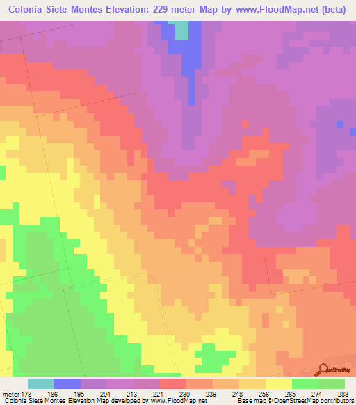 Colonia Siete Montes,Paraguay Elevation Map