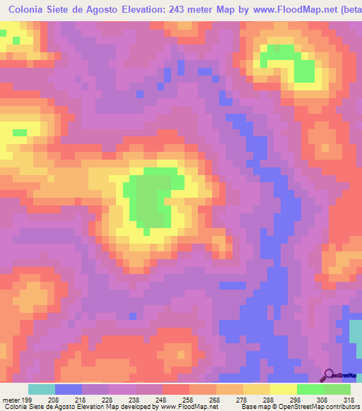 Colonia Siete de Agosto,Paraguay Elevation Map