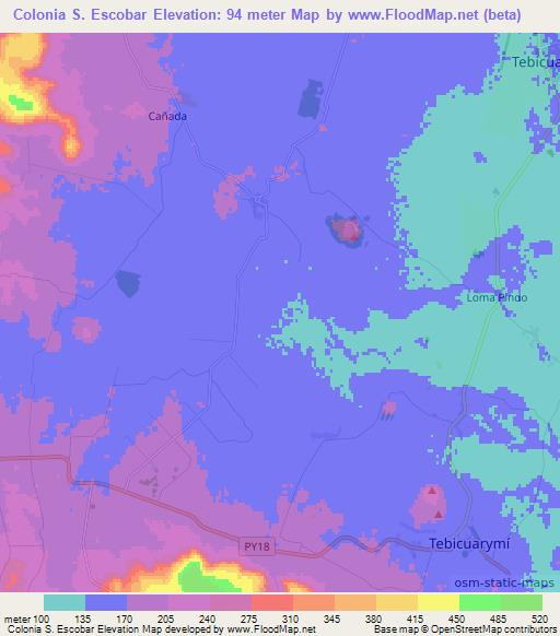 Colonia S. Escobar,Paraguay Elevation Map