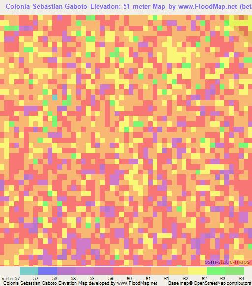 Colonia Sebastian Gaboto,Paraguay Elevation Map