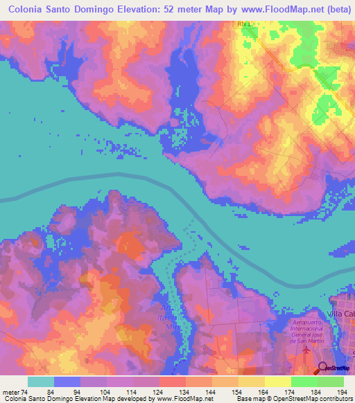 Colonia Santo Domingo,Paraguay Elevation Map