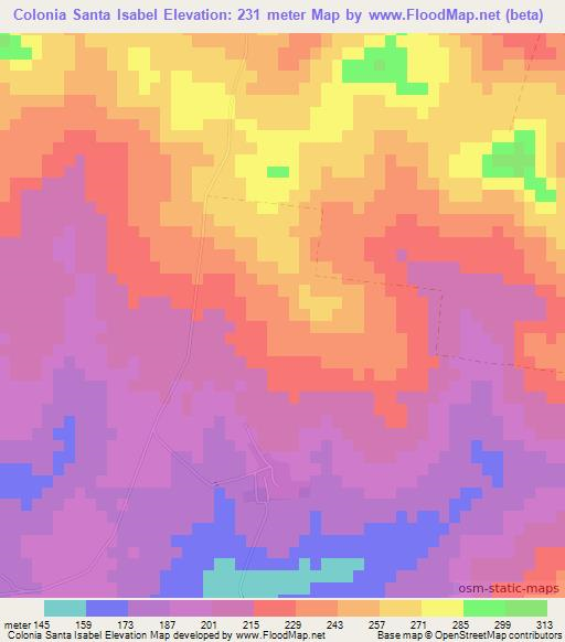 Colonia Santa Isabel,Paraguay Elevation Map