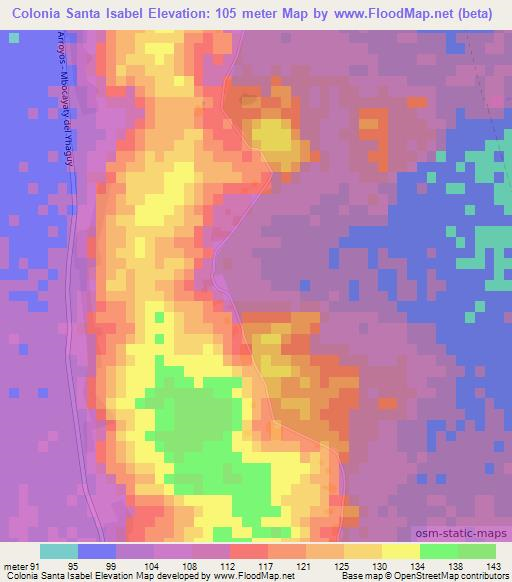 Colonia Santa Isabel,Paraguay Elevation Map
