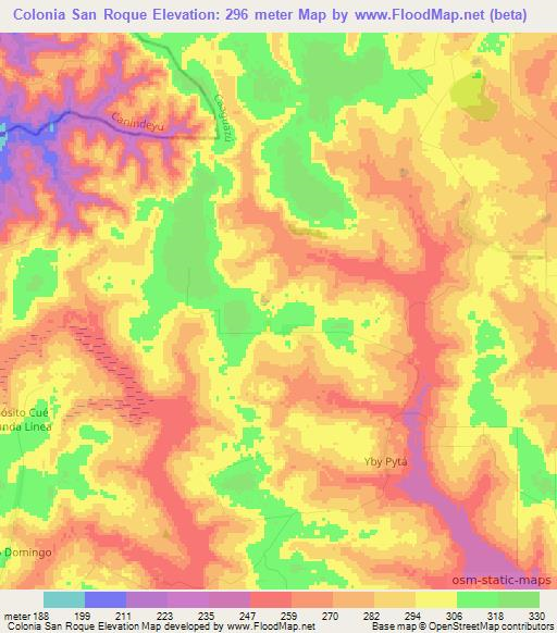 Colonia San Roque,Paraguay Elevation Map