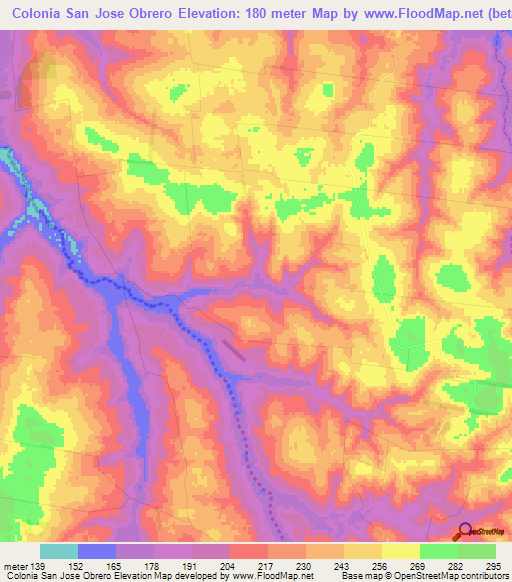 Colonia San Jose Obrero,Paraguay Elevation Map