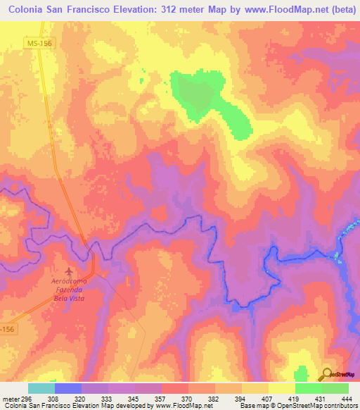 Colonia San Francisco,Paraguay Elevation Map