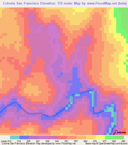 Colonia San Francisco,Paraguay Elevation Map