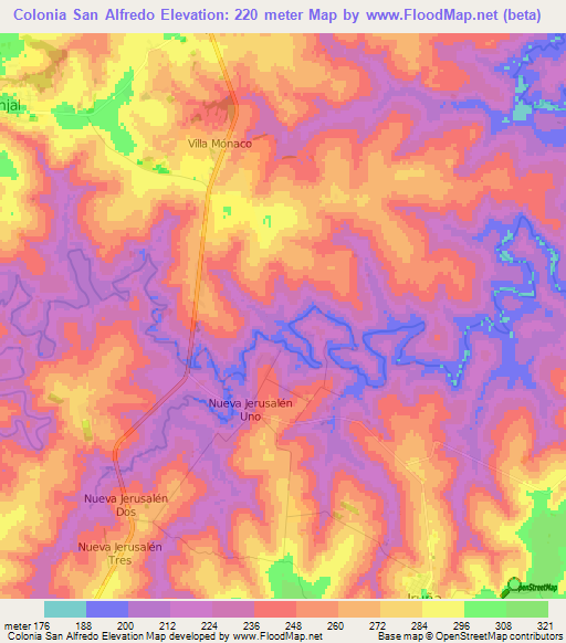 Colonia San Alfredo,Paraguay Elevation Map