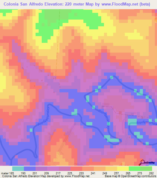 Colonia San Alfredo,Paraguay Elevation Map