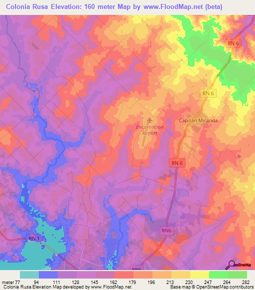 Colonia Rusa,Paraguay Elevation Map