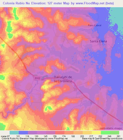Colonia Rubio Nu,Paraguay Elevation Map