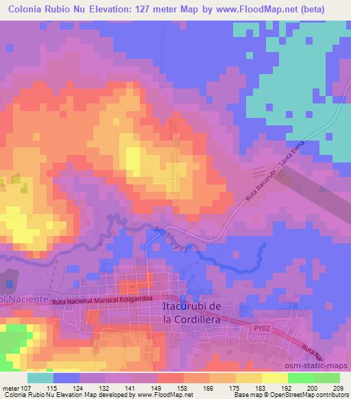 Colonia Rubio Nu,Paraguay Elevation Map
