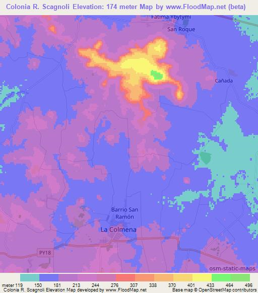 Colonia R. Scagnoli,Paraguay Elevation Map