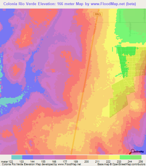 Colonia Rio Verde,Paraguay Elevation Map