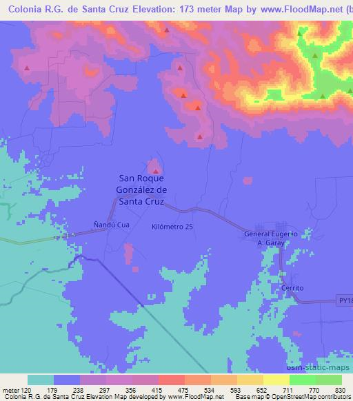 Colonia R.G. de Santa Cruz,Paraguay Elevation Map