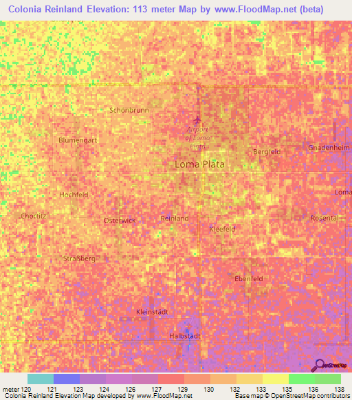 Colonia Reinland,Paraguay Elevation Map